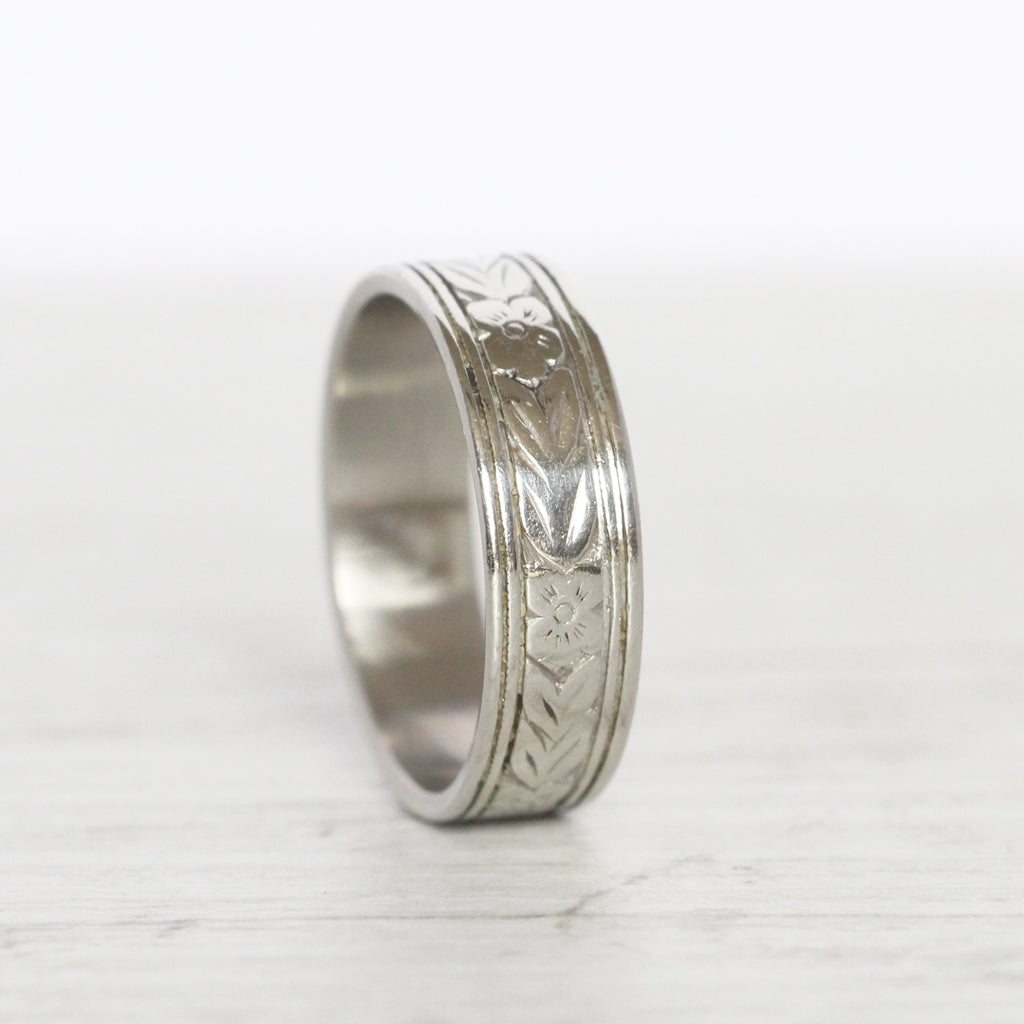 Art Deco Orange Blossom Engraved Wide Wedding Band