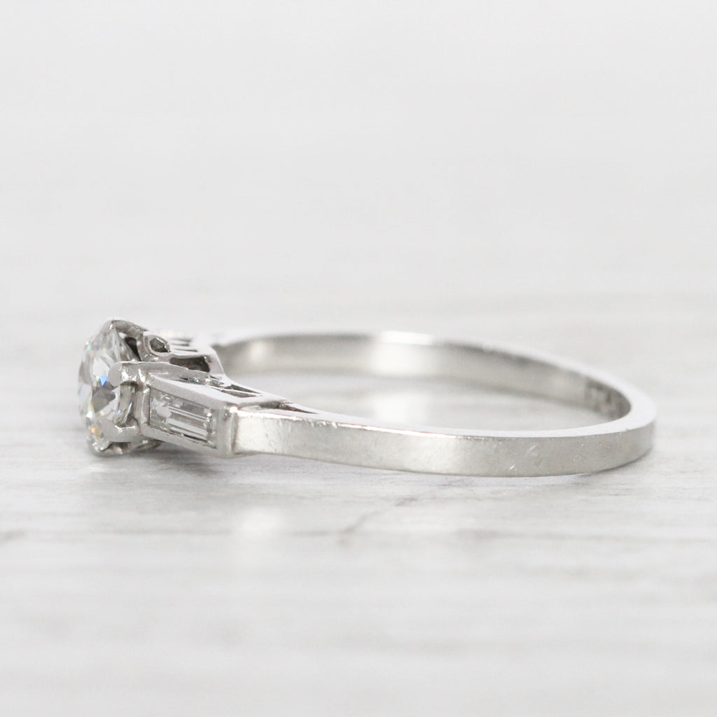 Art Deco 0.50 Carat Old European Cut Diamond Solitaire with Baguette Diamond Shoulders