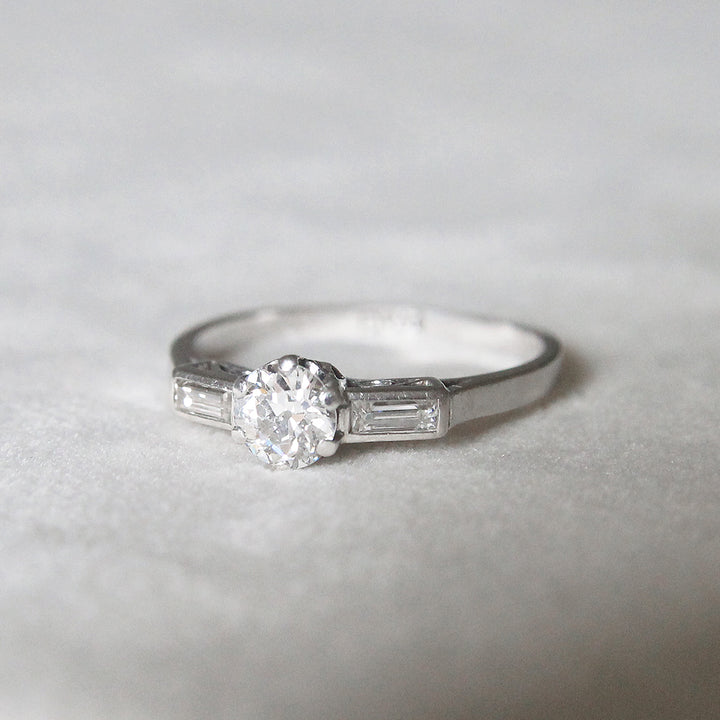 Art Deco 0.50 Carat Old European Cut Diamond Solitaire with Baguette Diamond Shoulders
