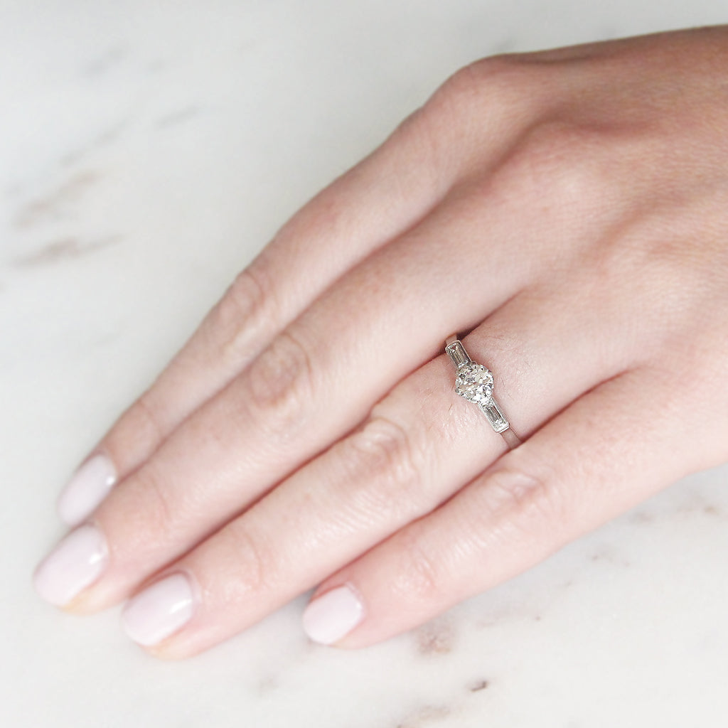 Art Deco 0.50 Carat Old European Cut Diamond Solitaire with Baguette Diamond Shoulders