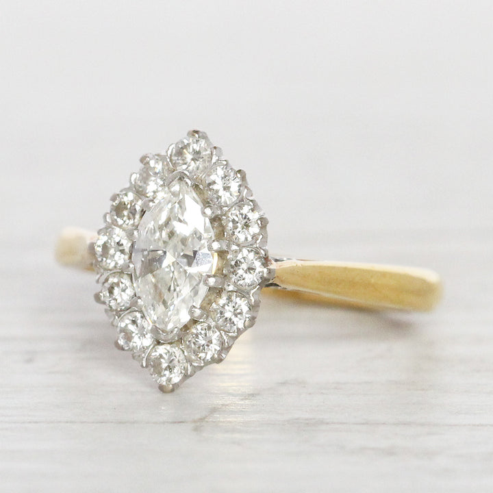 Vintage 0.86 Carat Marquise Diamond Halo Cluster