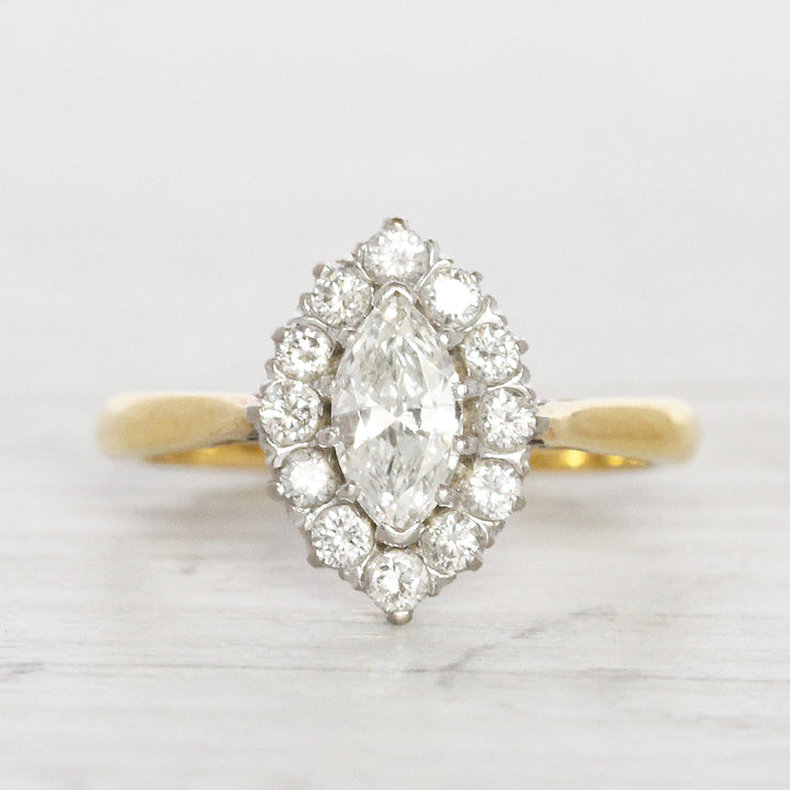 Vintage 0.86 Carat Marquise Diamond Halo Cluster