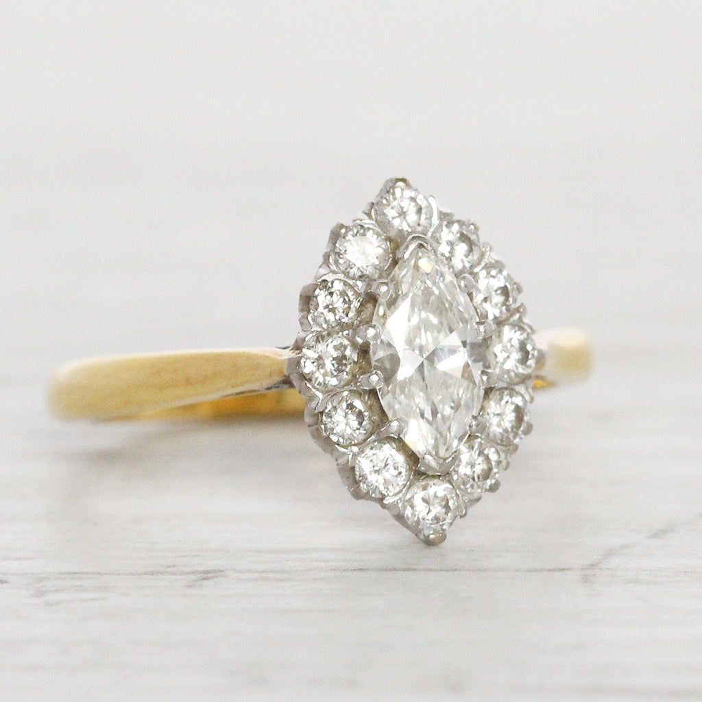Vintage 0.86 Carat Marquise Diamond Halo Cluster