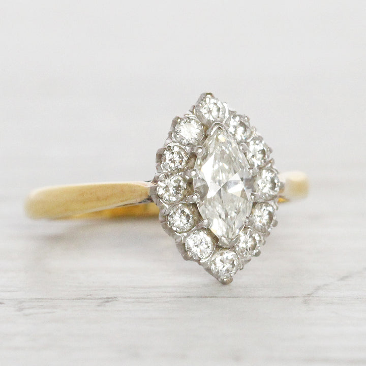 Vintage 0.86 Carat Marquise Diamond Halo Cluster