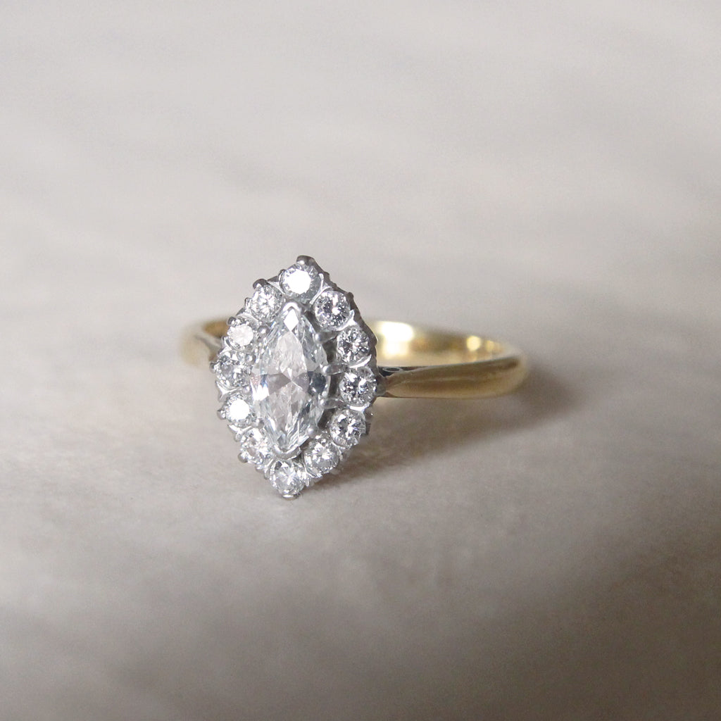 Vintage 0.86 Carat Marquise Diamond Halo Cluster