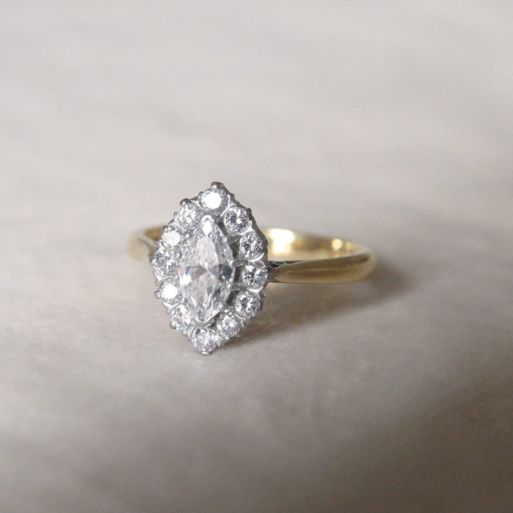 Vintage 0.86 Carat Marquise Diamond Halo Cluster