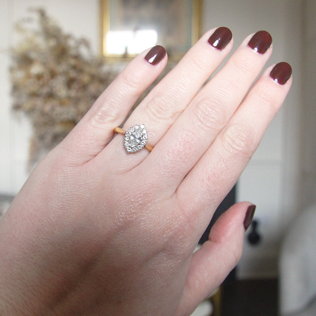 Vintage 0.86 Carat Marquise Diamond Halo Cluster