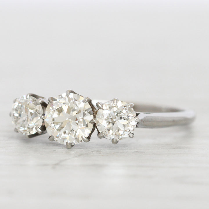 Art Deco 1.60 Carat Old European Cut Diamond Three Stone