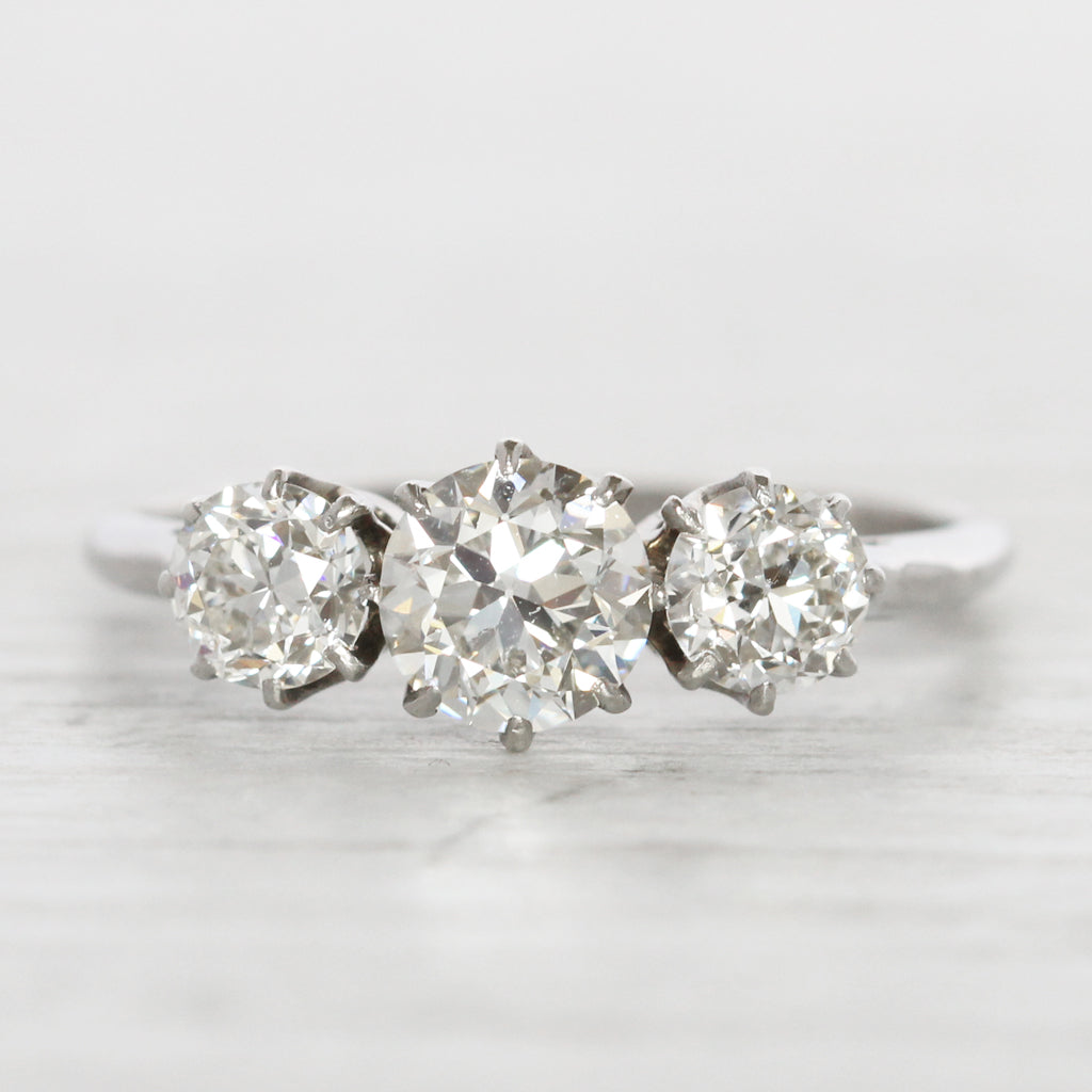 Art Deco 1.60 Carat Old European Cut Diamond Three Stone