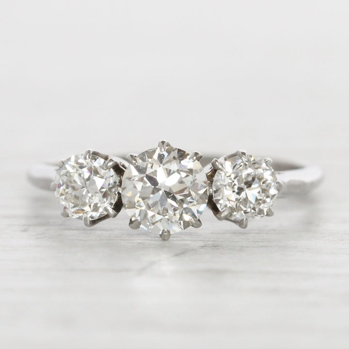 Art Deco 1.60 Carat Old European Cut Diamond Three Stone