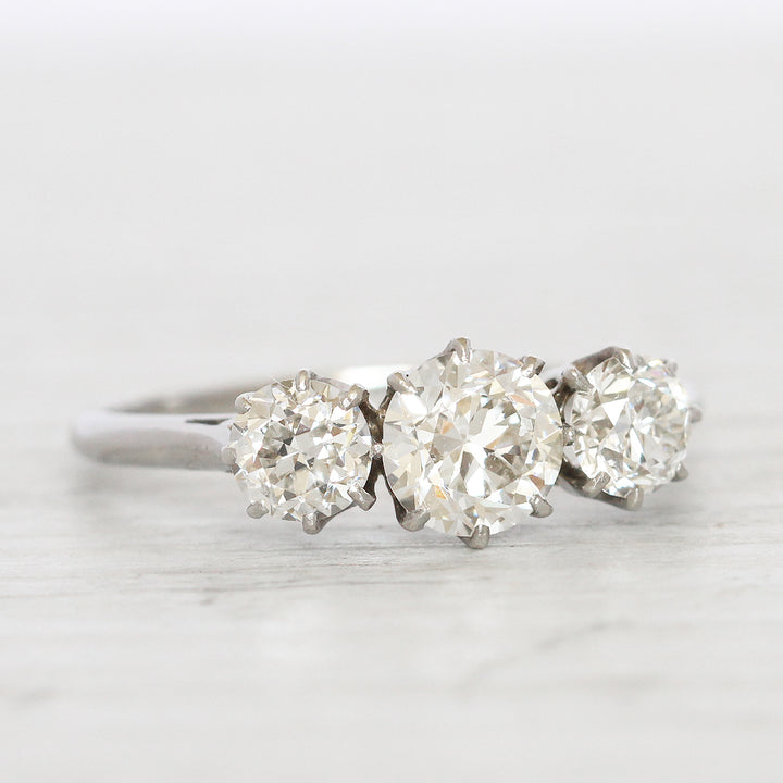 Art Deco 1.60 Carat Old European Cut Diamond Three Stone