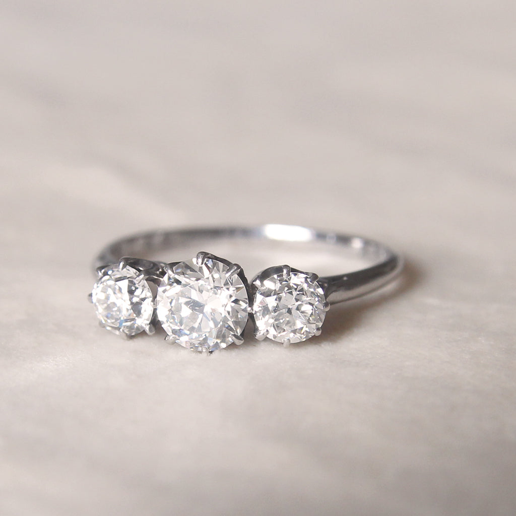 Art Deco 1.60 Carat Old European Cut Diamond Three Stone