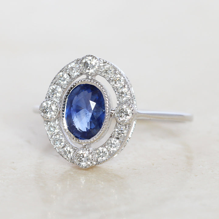Vintage Style 1.04 Carat Sapphire and Diamond Cluster
