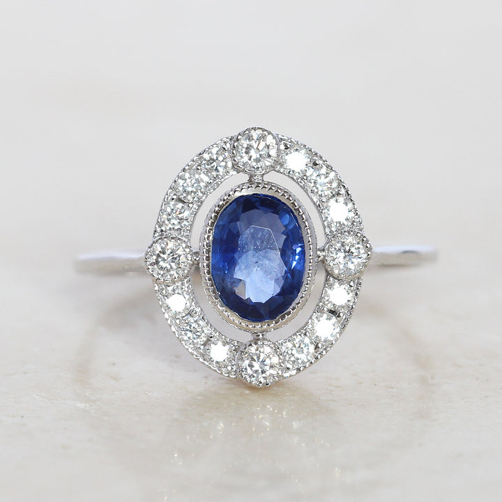 Vintage Style 1.04 Carat Sapphire and Diamond Cluster