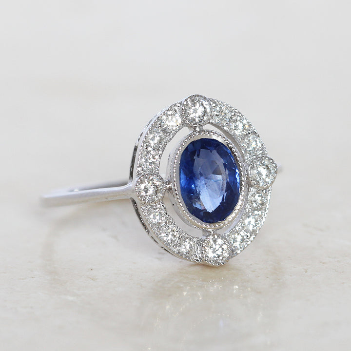 Vintage Style 1.04 Carat Sapphire and Diamond Cluster