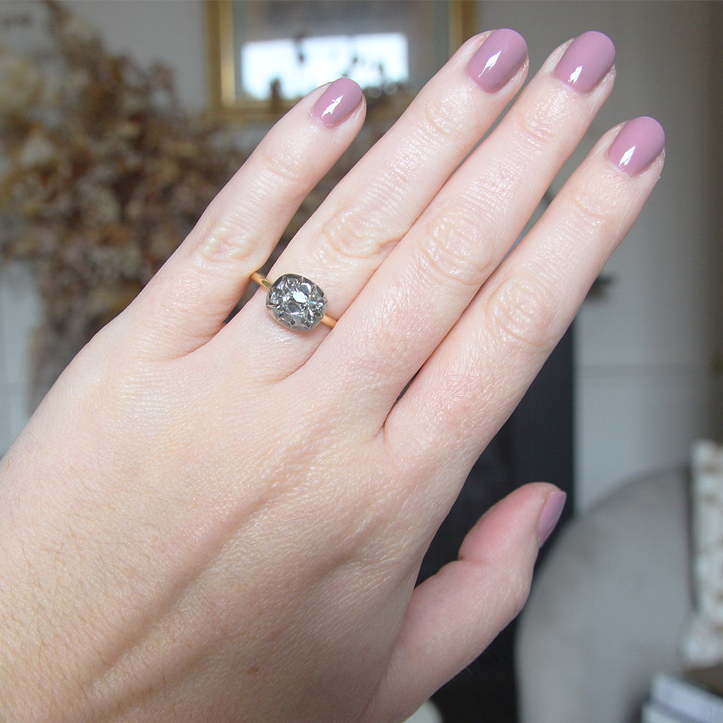 The Henrietta Engagement Ring - 2.09 Carat Antique Cushion Cut Celeste Diamond®
