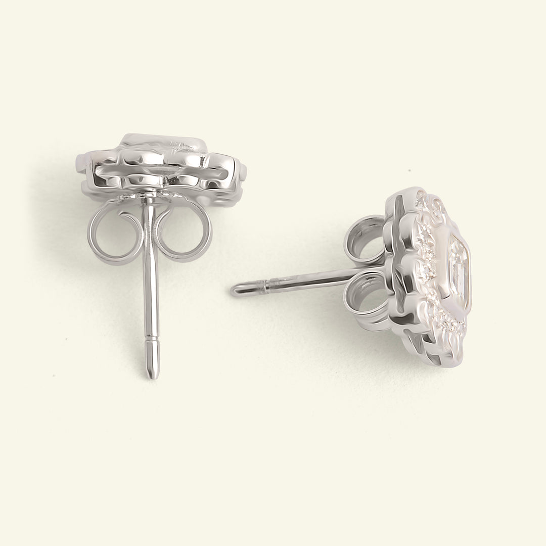 Vintage Style 1.10 Carat Emerald Cut and Brilliant Cut Diamond Cluster Stud Earrings