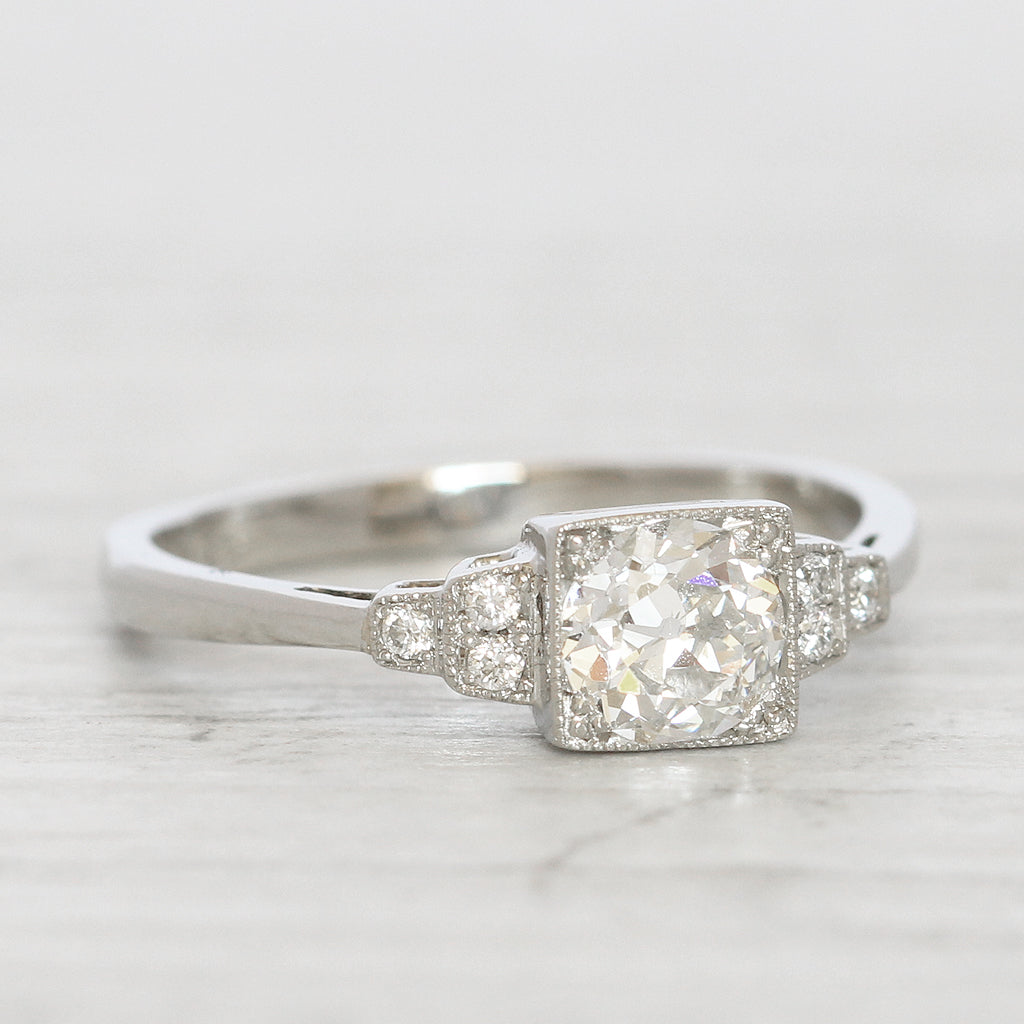 Art Deco Style 0.94 Carat Old European Cut Diamond Solitaire