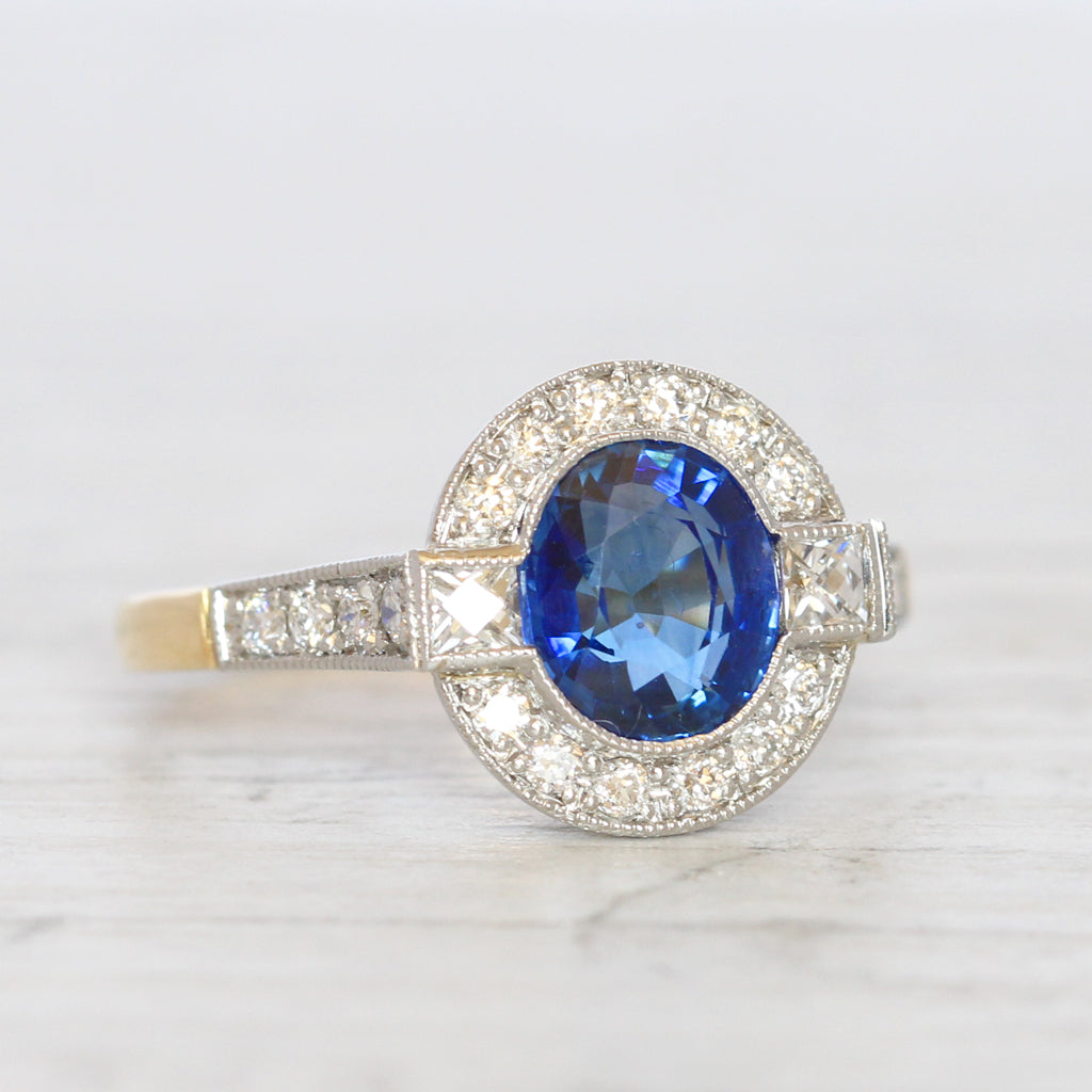Vintage Style 2 Carat Sapphire and Diamond Cluster