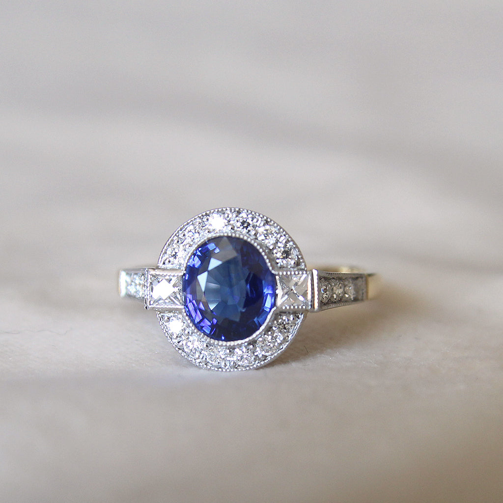 Vintage Style 2 Carat Sapphire and Diamond Cluster