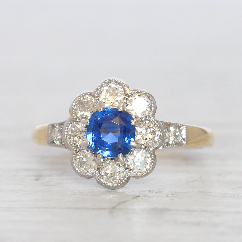 Victorian Style 0.85 Carat Sapphire and Old Cut Diamond Cluster