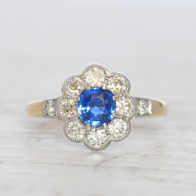 Victorian Style 0.85 Carat Sapphire and Old Cut Diamond Cluster