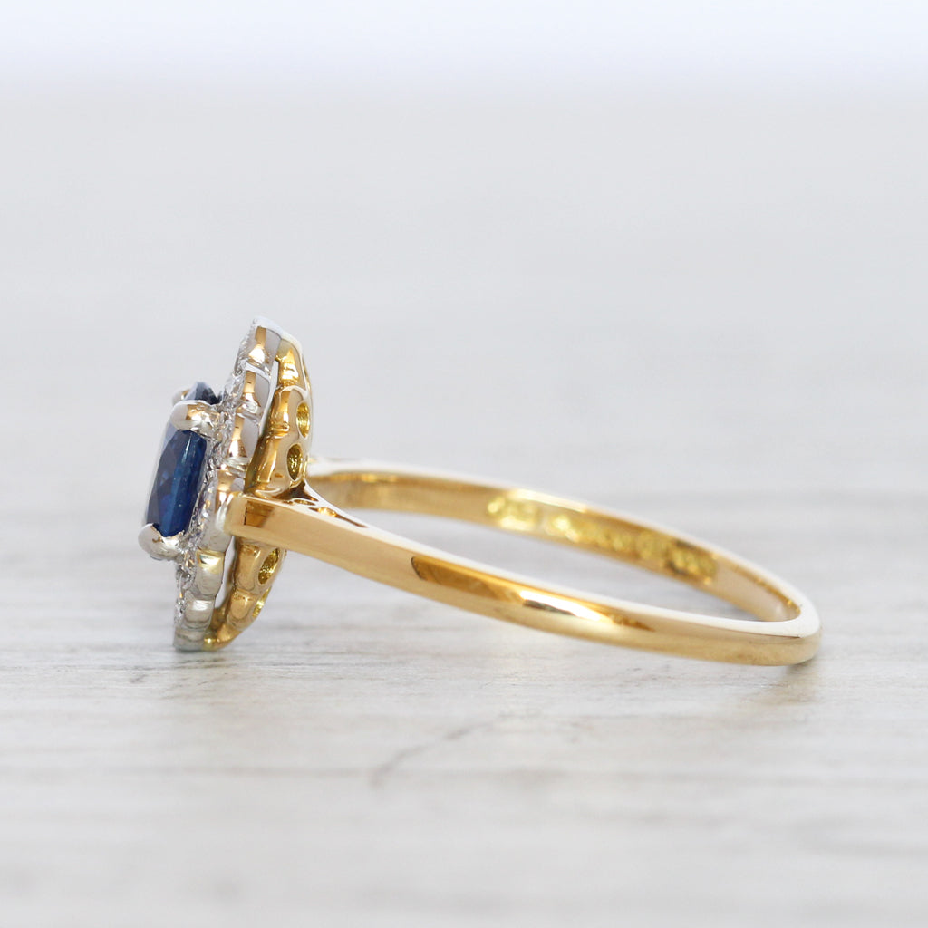 Edwardian Style 0.78 Carat Sapphire and Old Cut Diamond Cluster