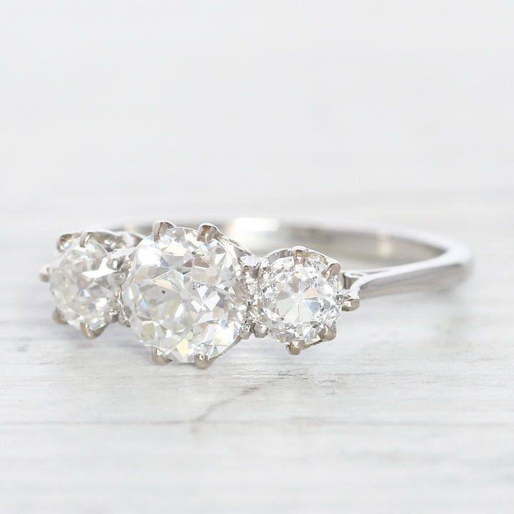 Art Deco 1.60 Carat Old European Cut Diamond Three Stone