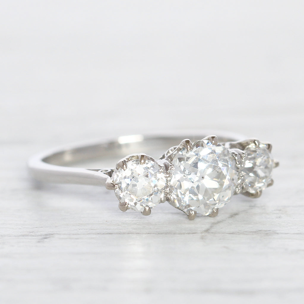 Art Deco 1.60 Carat Old European Cut Diamond Three Stone