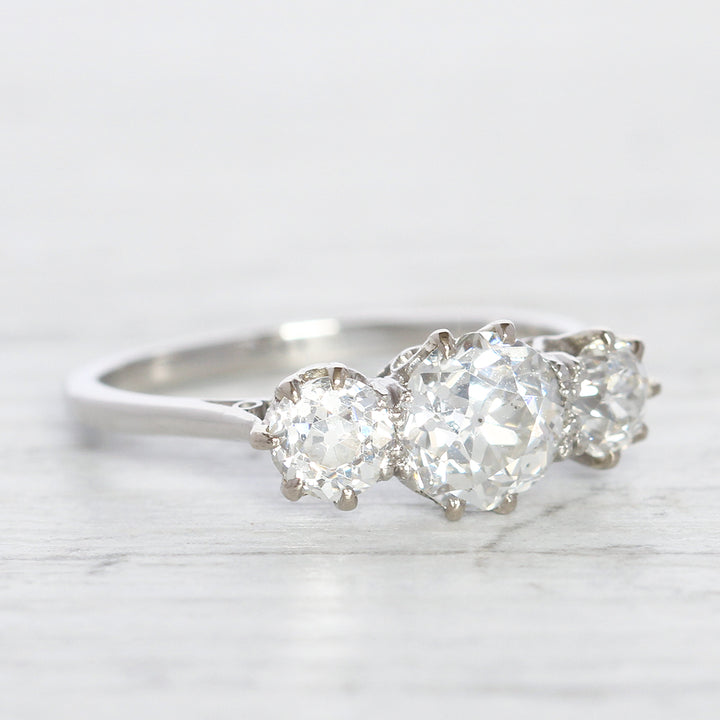 Art Deco 1.60 Carat Old European Cut Diamond Three Stone