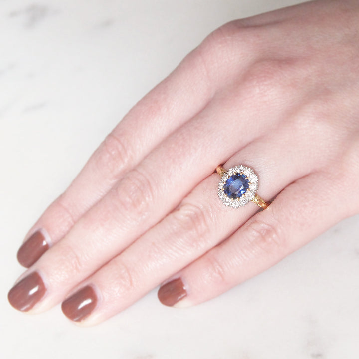 Victorian Style 1.37 Carat Sapphire and Old Cut Diamond Cluster