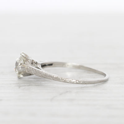 Art Deco 1 Carat Old European Cut Diamond Engraved Solitaire