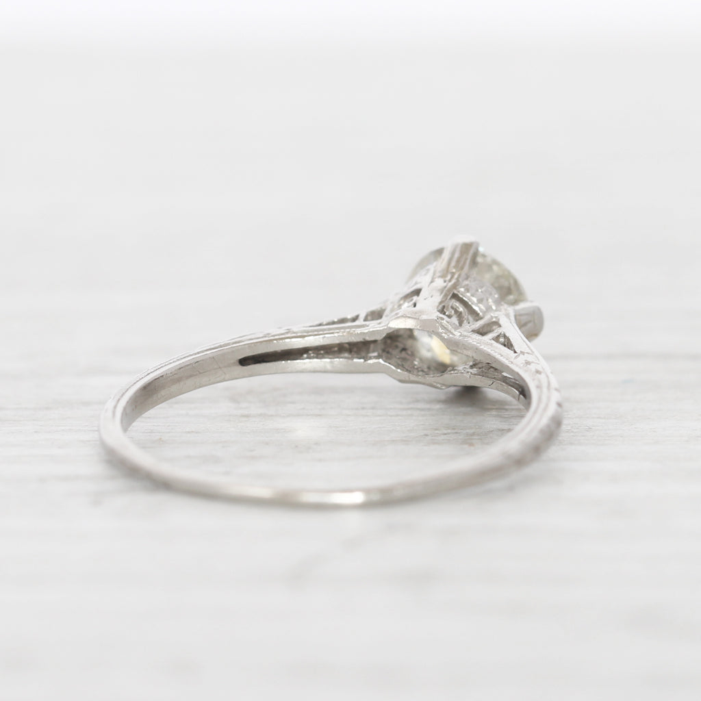 Art Deco 1 Carat Old European Cut Diamond Engraved Solitaire