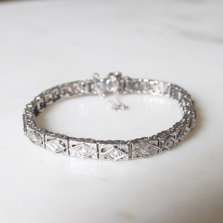Art Deco 0.51 Carat Old Cut Diamond Filigree Bracelet