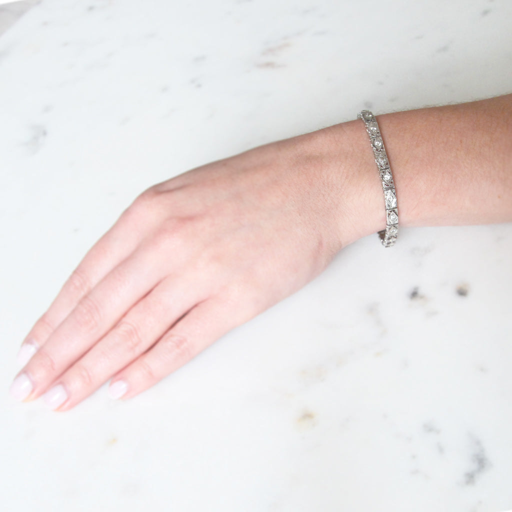 Art Deco 0.51 Carat Old Cut Diamond Filigree Bracelet