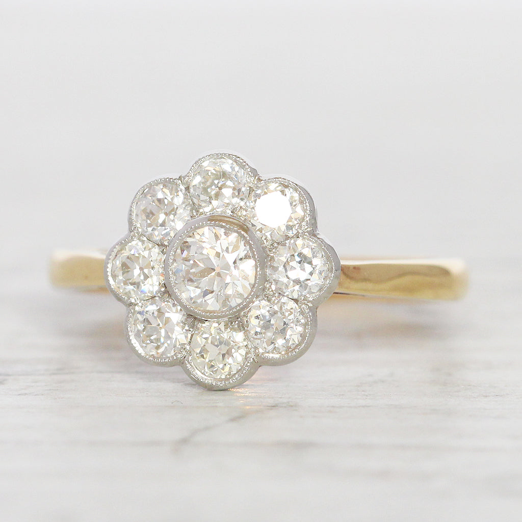 Edwardian Style 0.91 Carat Old Cut Diamond Daisy Cluster