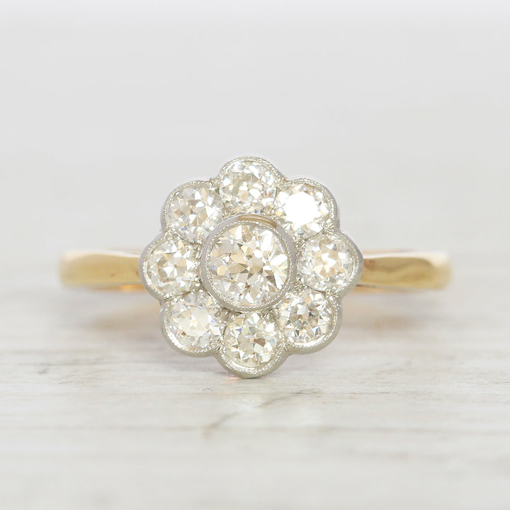Edwardian Style 0.91 Carat Old Cut Diamond Daisy Cluster