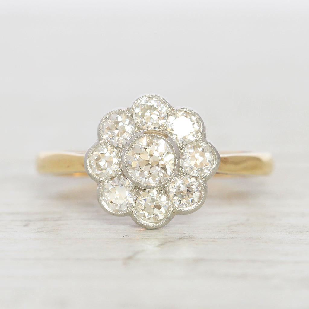Edwardian Style 0.91 Carat Old Cut Diamond Daisy Cluster