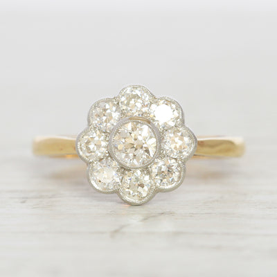 Edwardian Style 0.91 Carat Old Cut Diamond Daisy Cluster