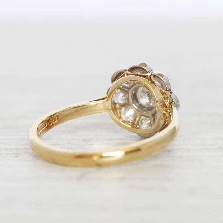 Edwardian Style 0.91 Carat Old Cut Diamond Daisy Cluster