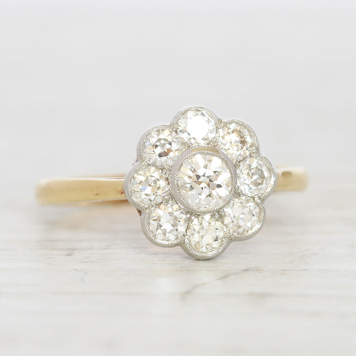 Edwardian Style 0.91 Carat Old Cut Diamond Daisy Cluster