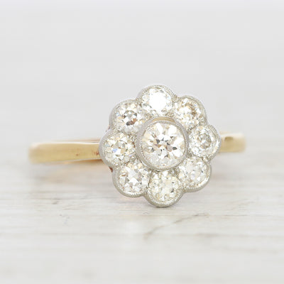 Edwardian Style 0.91 Carat Old Cut Diamond Daisy Cluster