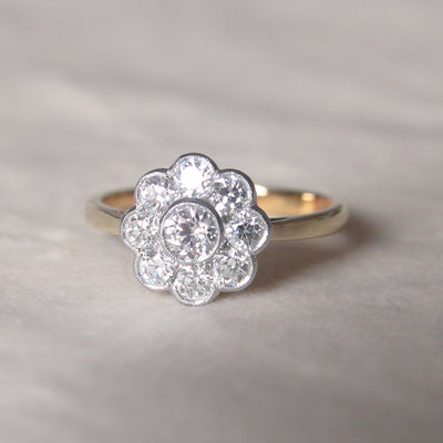 Edwardian Style 0.91 Carat Old Cut Diamond Daisy Cluster