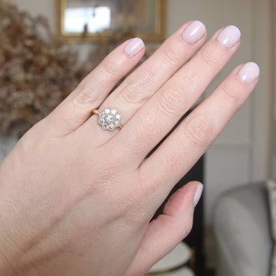 Edwardian Style 0.91 Carat Old Cut Diamond Daisy Cluster