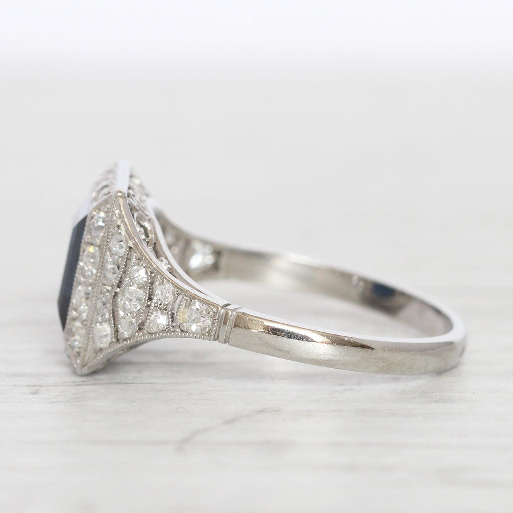 French Art Deco 2.45 Carat Sapphire and Old Cut Diamond Cluster
