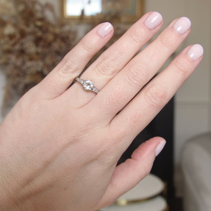 Art Deco Style 0.85 Carat Old European Cut Diamond Solitaire