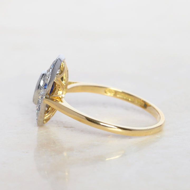 Edwardian Style 0.85 Carat Sapphire and Old Cut Diamond Cluster