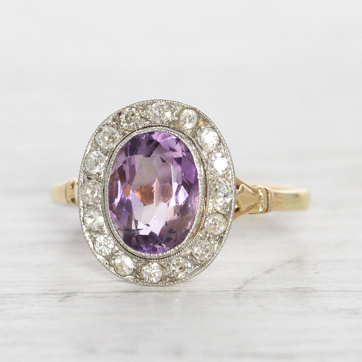 Edwardian 1.80 Carat Amethyst and Old Cut Diamond Cluster