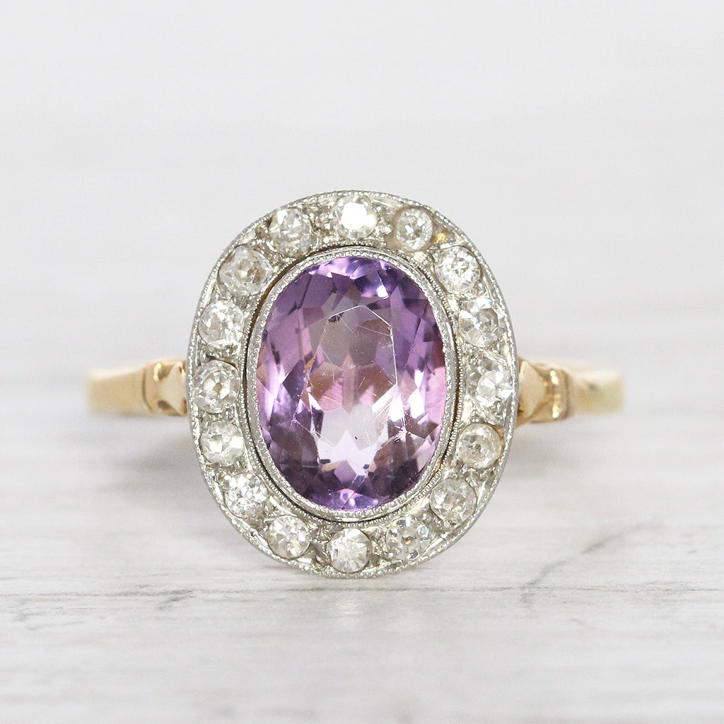 Edwardian 1.80 Carat Amethyst and Old Cut Diamond Cluster