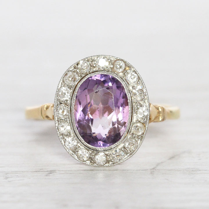 Edwardian 1.80 Carat Amethyst and Old Cut Diamond Cluster